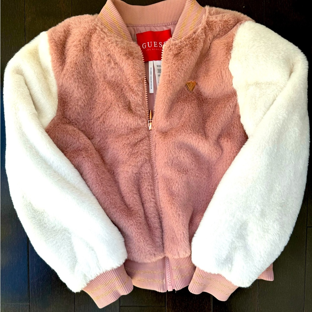 Guess Faux Fur Pink Bomber (Size 12).